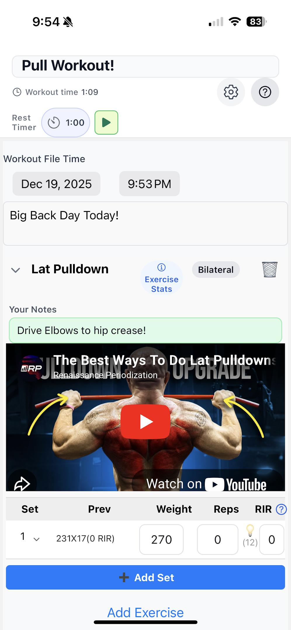 Totality workout entry screenshot